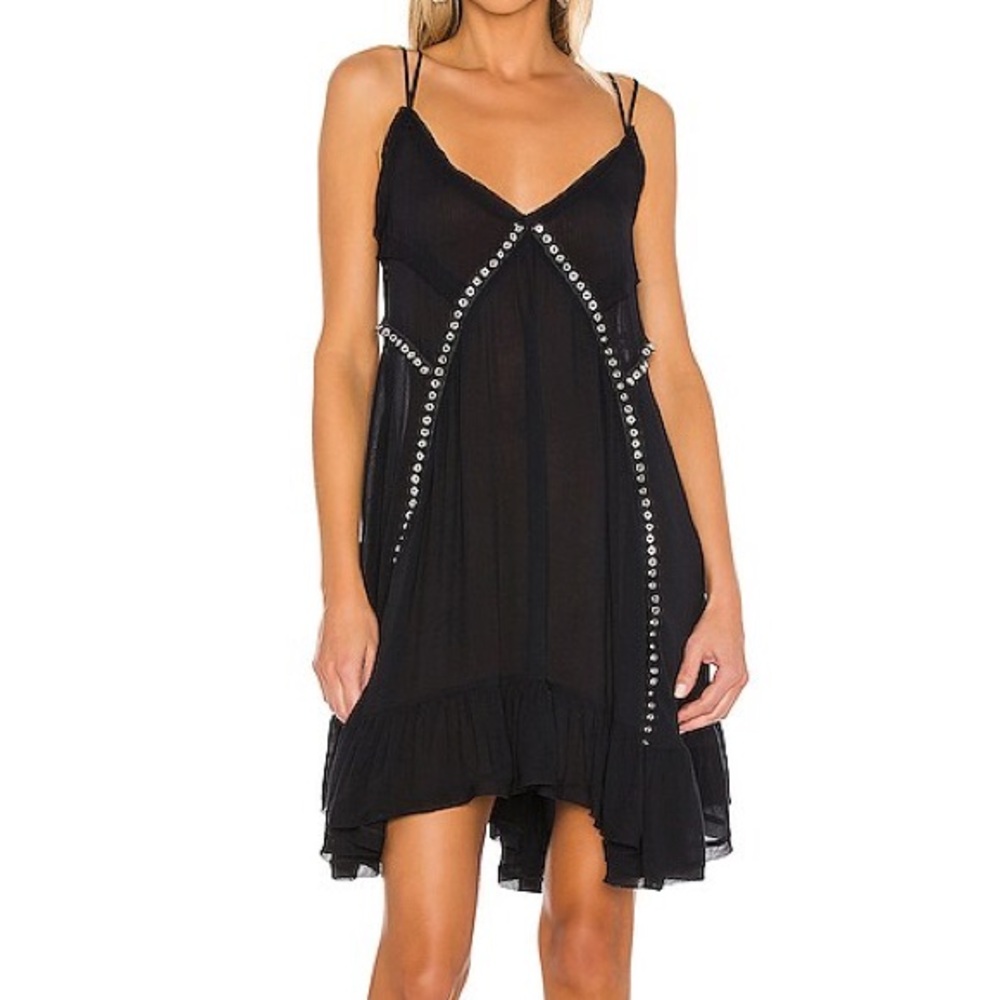 Free People Black Mini Dress with Silver Accents